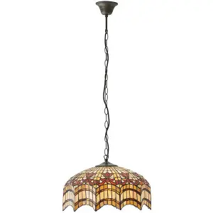 Tiffany Glass Hanging Ceiling Pendant Light Bronze & Scalloped Lamp Shade i00154