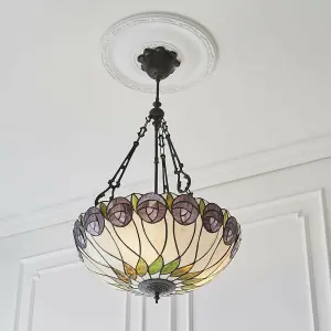 Tiffany Glass Hanging Ceiling Pendant Light Bronze Round Rose Lamp Shade i00123