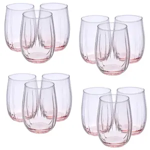 Queensway Home & Dining 380ml 12 Pcs Linka Pink Coloured Glassware Cup Tall Short Cocktail Tumblers Sets