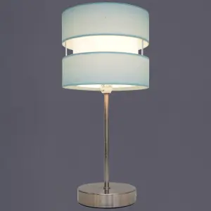 Chrome Table Lamp with Layer Fabric Shade Duck Egg