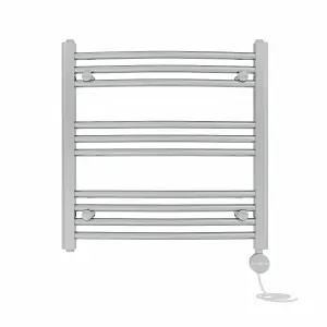 Right Radiators Prefilled Thermostatic Electric Heated Towel Rail Curved Ladder Warmer Rads - Chrome 600x600 mm