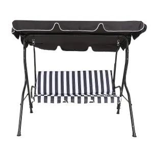 Charles Bentley 2-3 Seater Garden Patio Swing Seat Hammock Chair - Grey Striped