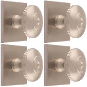 4 PACK - 32mm Round Cabinet Door Knob & 40x40mm Matching Backplate - Satin Nickel Handle