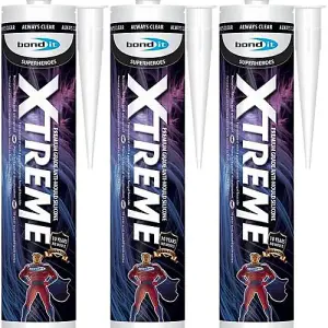 Bond It Xtreme White Anti-Mould Silicone Sealant EU3 Cartridge 310ml BDSANXWH(N) (Pack of 3)