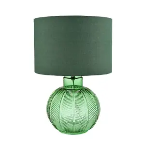 Contemporary Emerald Green Glass Lamp in Leaf Design and Forest Green Shade