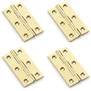 4 PACK - PAIR Solid Brass Cabinet Butt Hinge - 64mm - Polished Brass Premium Cupboard