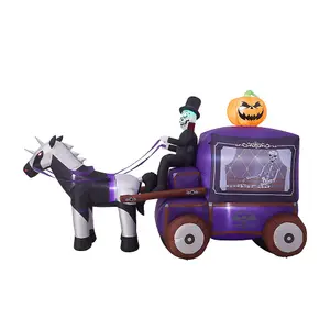 6ft Halloween Inflatables Outdoor Decorations,Grim Reaper Driving Skull Carriage with Built-in LEDs, for Yard Holiday