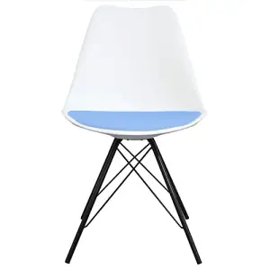 Soho White and Light Blue Plastic Dining Chair with Black Metal Legs