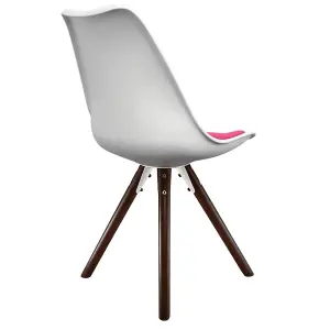 Soho White & Bright Pink Plastic Dining Chair with Pyramid Dark Wood Legs