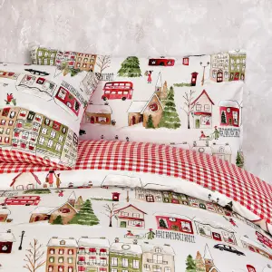 Smart Living Luxury Super Soft Reversible Christmas Town House Duvet Cover with Pillowcase