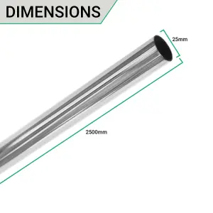 EAI - Hanging Wardobe Rail Kit - 25mm Tube - 2500mm Rail with 2x End Brackets & 1x Centre Brackets - Polished Chrome