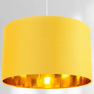 Contemporary Ochre Cotton 14 Table/Pendant Lamp Shade with Shiny Gold Inner