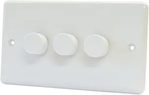 10A Light Dimmer Switch 3 Gang 2 Way - Push On Off 400W  Plastic White