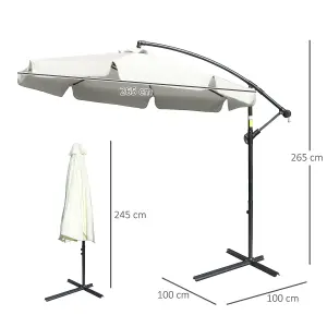 Outsunny 2.7m Garden Cantilever Banana Parasol Sun Shade Crank, Cream White