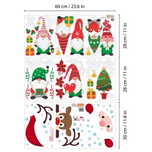 Walplus Xmas Gnomes, Santa And Rudolph Window Cling