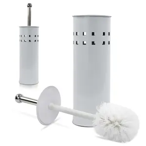 STAINLESS STEEL BATHROOM TOILET CLEANING BRUSH & HOLDER FREE STANDING SET WHITE