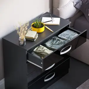 Vida Designs Hulio Black High Gloss 4 Drawer Chest (H)720mm (W)750mm (D)360mm