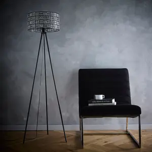 Bronx Black Modern Tripod Floor Lamp with Acrylic Glass Drum Shade