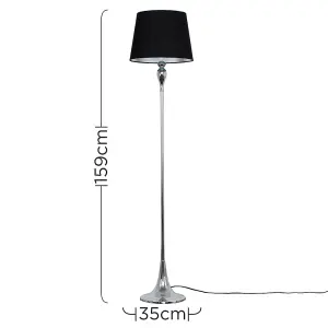 ValueLights Faulkner Modern Polished Chrome Spindle Design Floor Lamp with Black Tapered Shade