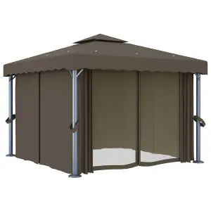 Berkfield Gazebo with Curtain&LED String Lights 3x3 m Taupe