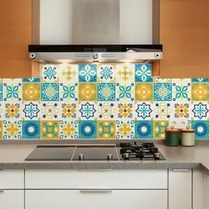 24 Pieces 15x15cm Temara Yellow and Blue Moroccan Tile Stickers