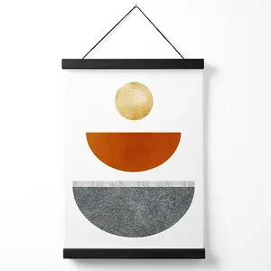 Yellow and Orange Circles Mid Century Geometric Medium Poster with Black Hanger