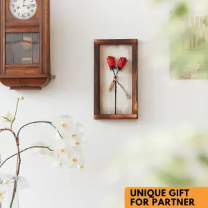 Mountable Wooden Frame with Red Forged Iron Roses - Ideal Iron Gifts for 6th Anniversary - Wrought Iron and Wood Fusion for Her