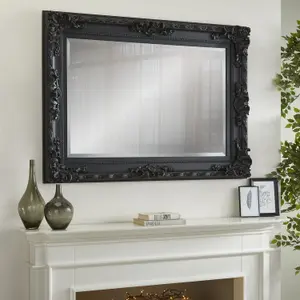 Wall Mirror Carved Louis Decorative Rectangular shape with Black Ornate Frame- H110cm x W 80cm x D 6.5cm for Hanging in Bedroom