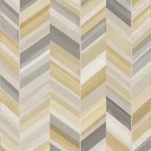 Grandeco Grey & yellow Chevron Matt Mural