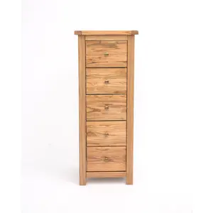 Trivento 5 Drawer Narrow Chest of Drawers Brass Knob