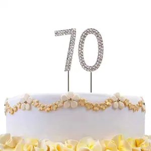 70  Silver Diamond Sparkley CakeTopper Number Year For Birthday Anniversary Party Decorations