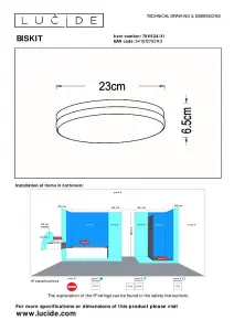 Lucide Biskit Modern Flush ceiling light Bathroom 23cm - LED - 1x12W 2700K - IP44 - White