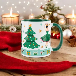 Purely Home Green Christmas Nutcracker Character Coffee Mug - 4x Green & White Ceramic Mugs