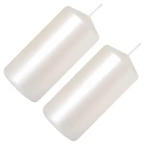 Pillar Candles, Pack of 2, Unscented, Long Burning Time, 10 x 5 cm / 4 x 2 in (Pearl, Metallic)