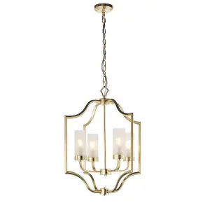 Luminosa Edrea 4 Light Ceiling Pendant Satin Brass & Frosted Glass, E14