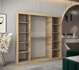 Timeless Oak Sonoma Sliding Door Wardrobe H2000mm W2000mm D620mm with Mirrored Panels and Silver Handles