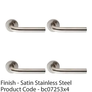 4 PACK - Pair 6mm Round Bar Safety Handle On Round Rose Concealed Fix Satin Steel