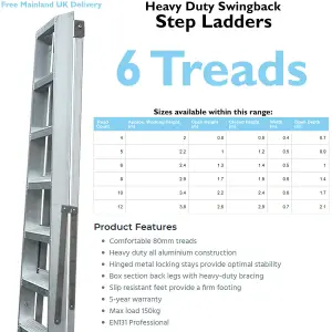 1.3m Aluminium Swingback Step Ladders 6 Tread Professional Lightweight Steps