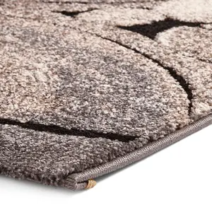 Beige/Black Abstract Funky Modern Easy to Clean Rug for Living Room Bedroom and Dining Room-120cm X 170cm