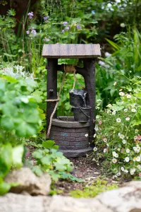 Easy Fountain Wishing Well Solar with Battery Backup Garden Fountain incl LEDs - L 28 cm x W 30 cm x H 59 cm