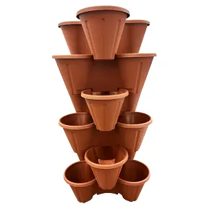 3 x Tri-Pot Stacking Strawberry Terracotta Flower Herbs Vegetable Plant Pots For Home & Garden