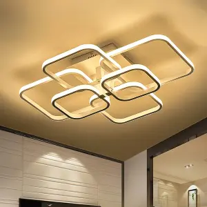 Modern 6 Lamp Square Tiered Modern Acrylic LED Energy Efficient Semi Flush Ceiling Light Fixture Dimmable