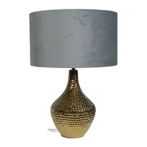 Deshi Metallic Gold Ceramic Table Lamp with Blush Velvet Reni Shade and 6W GLS Warm White Bulb Grey / No