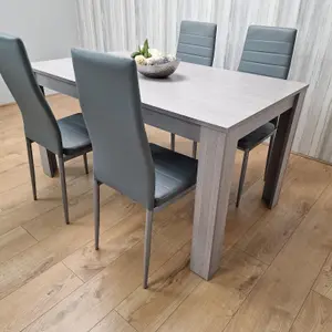 Dining Table and 4 Chairs Grey 4  Grey Leather Chairs Wood Dining Set Furniture