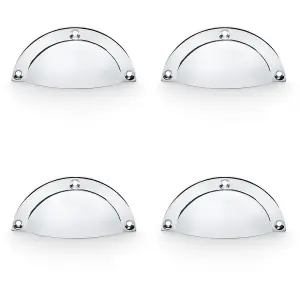 4 PACK - Half Moon Cup Handle Polished Chrome 86mm Centres Solid Brass Shaker Drawer Pull