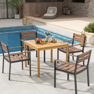 Costway 4-Person Large Square Dining Table Outdoor Bistro Table w/ 5cm Umbrella Hole