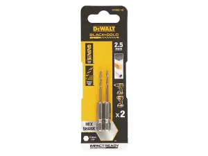 DEWALT Black and Gold Hex HSS-G Drill Bits 2.5mm Pack of 2