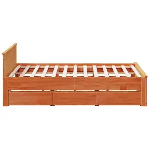 Berkfield Bed Frame without Mattress with Headboard Wax Brown 200x200 cm Solid Wood Pine