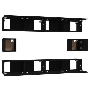 Berkfield 6 Piece TV Cabinet Set Black Engineered Wood