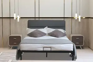 Comfy Living Metal Bedframe 5ft Kingsize with Grey Faux Leather Headboard